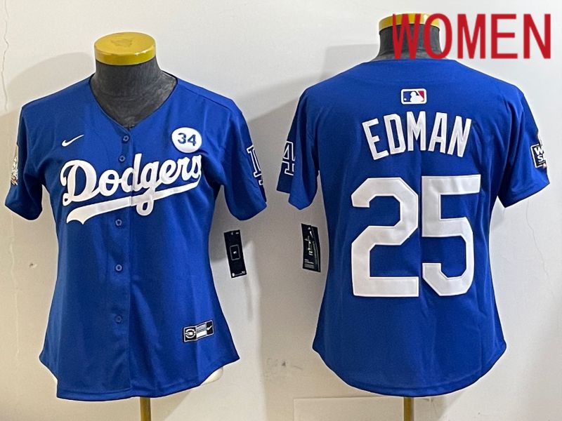 Women Los Angeles Dodgers #25 Edman Blue Game 2024 Nike MLB Jersey style 1121